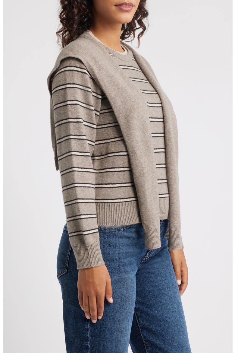 Twofer Tie Sleeve Sweater, Alternate, color, HEATHER BROWN/ ROSE SMOKE
