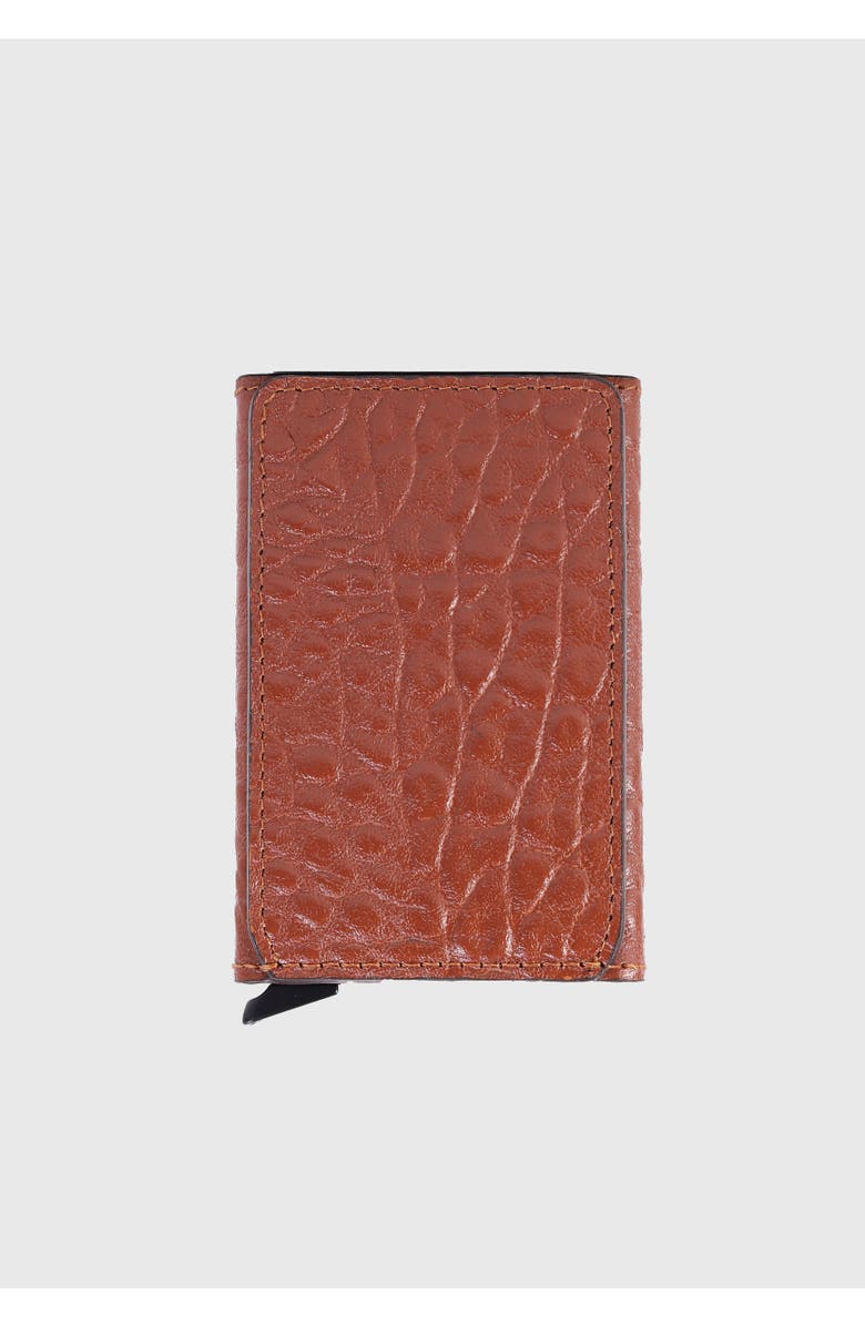 Furniq UK Genuine Leather Elephant Pattern Card Holder, Main, color, Tan Brown