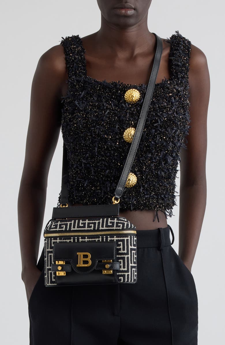 Balmain B-Buzz Monogram Canvas & Leather Vanity Crossbody Bag, Alternate, color,