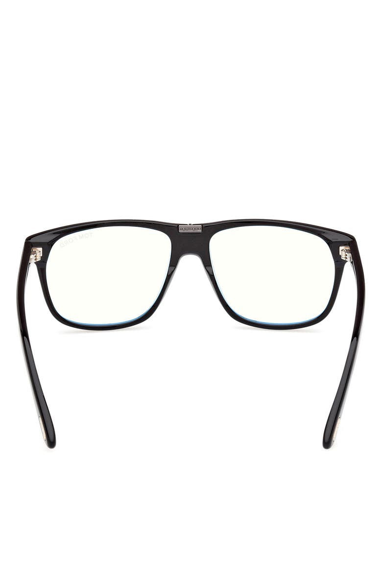 TOM FORD 56mm Pilot Blue Light Blocking Glasses, Alternate, color, Black / T Logo / Blue Block