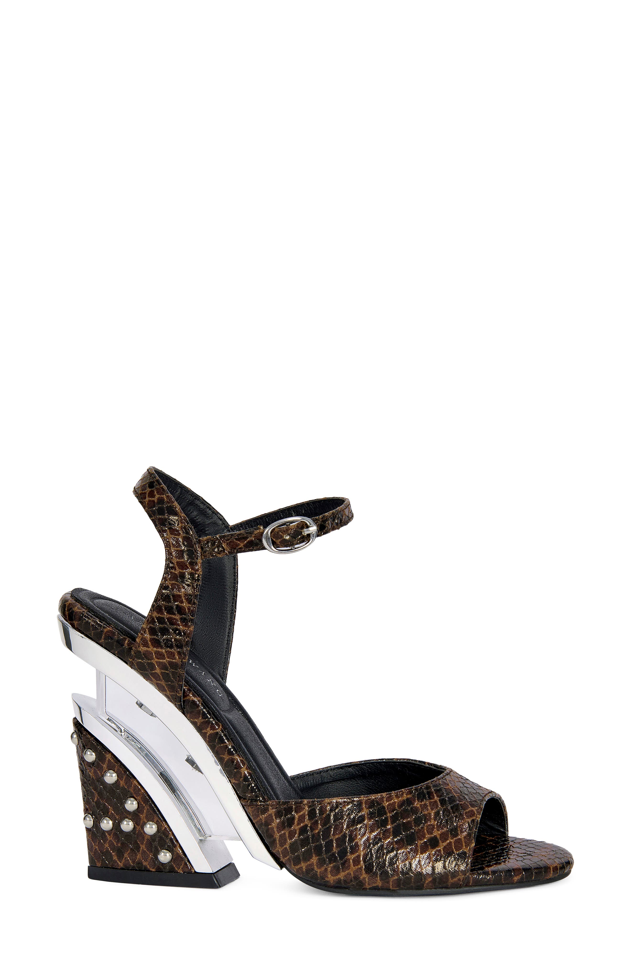 AZALEA WANG Della Snake Embossed Split Heel Sandal, Alternate, color, Brown Multi