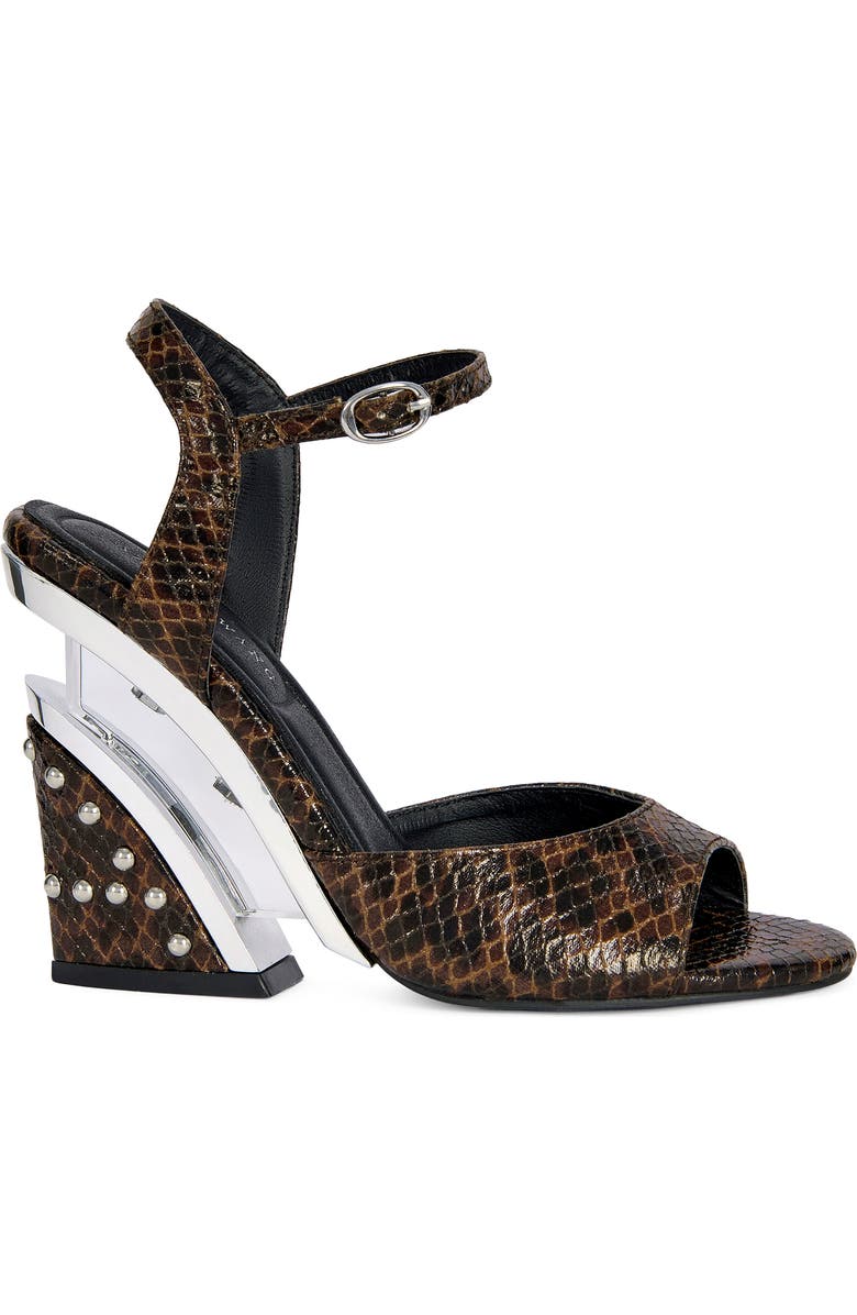 AZALEA WANG Della Snake Embossed Split Heel Sandal, Alternate, color, Brown Multi