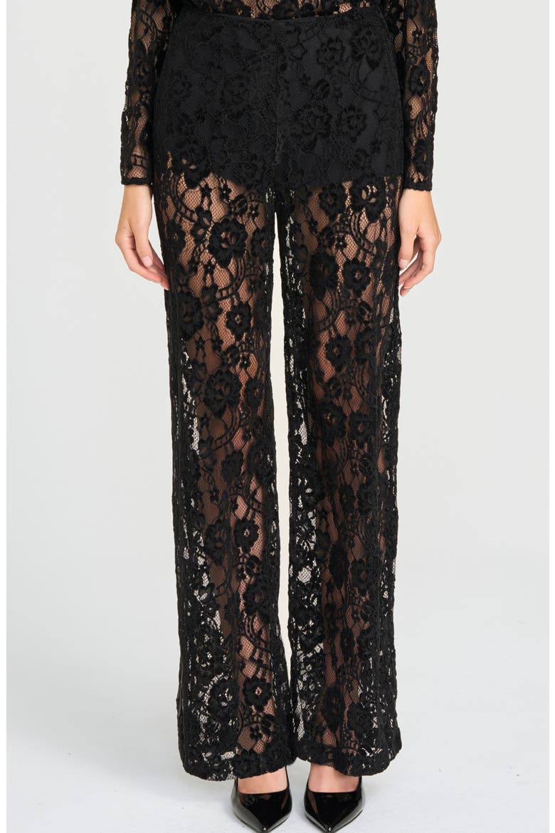x Rose Lola Broadway Lace Wide Leg Pants, Main, color, BLACK