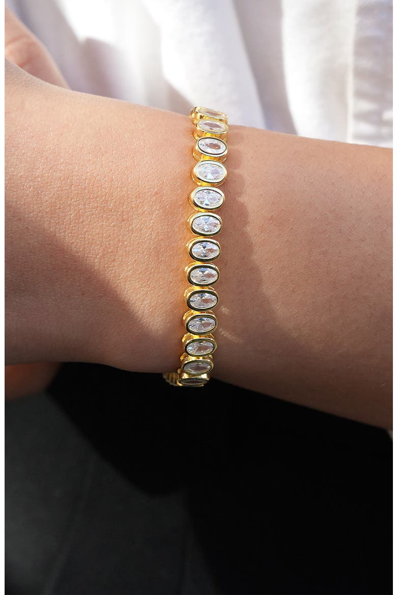 Oval Cubic Zirconia Line Bracelet, Alternate, color, GOLD