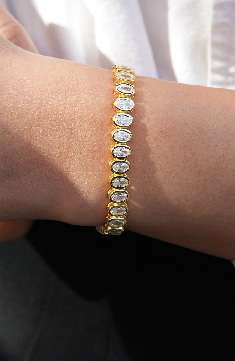 Argento Vivo Sterling Silver Oval Cubic Zirconia Line Bracelet, Alternate, color, Gold