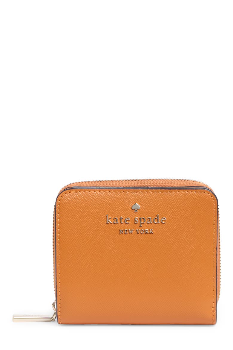 staci saffiano leather wallet, Main, color, ORANGE JASPER
