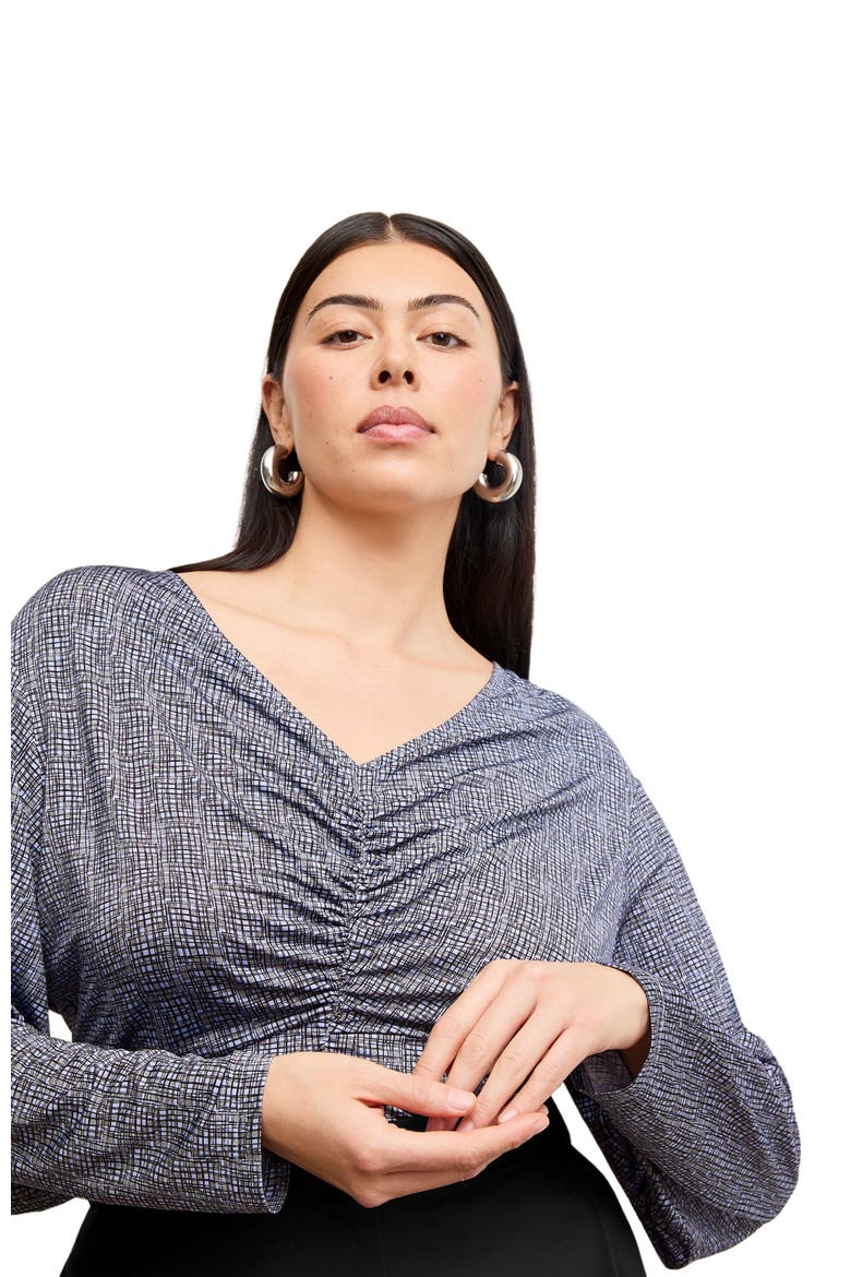 Amina Printed Jersey Ruched Top, Alternate, color, Blueprint Sketch