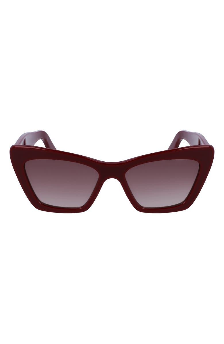 FERRAGAMO 55mm Gradient Rectangular Sunglasses, Main, color, Bordeaux