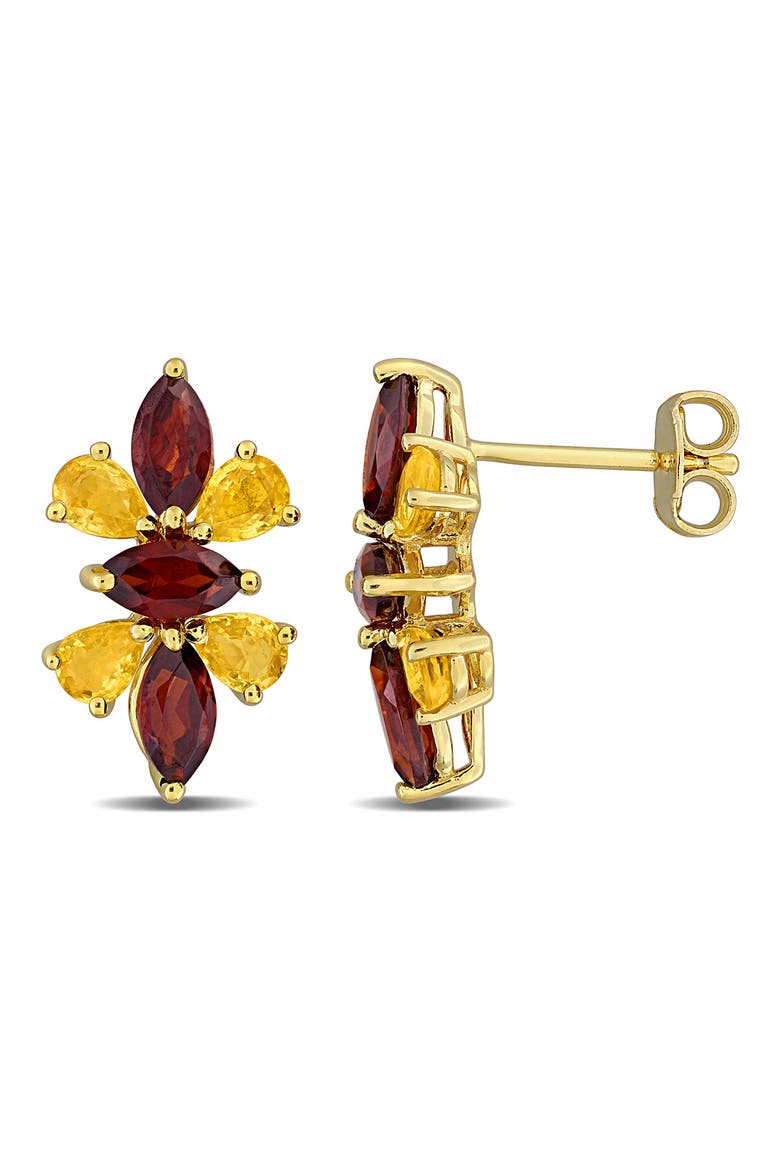 Garnet and Yellow Sapphire Floral Stud Earrings, Main, color, GARNET MULTI