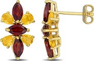 DELMAR Garnet and Yellow Sapphire Floral Stud Earrings