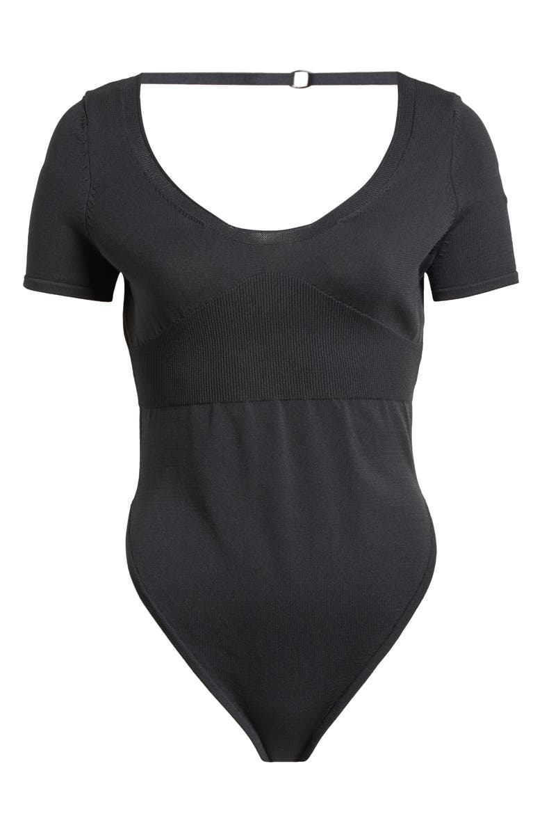 Nike Short Sleeve Rib Sweater Bodysuit, Alternate, color, Black/ Black/ Black