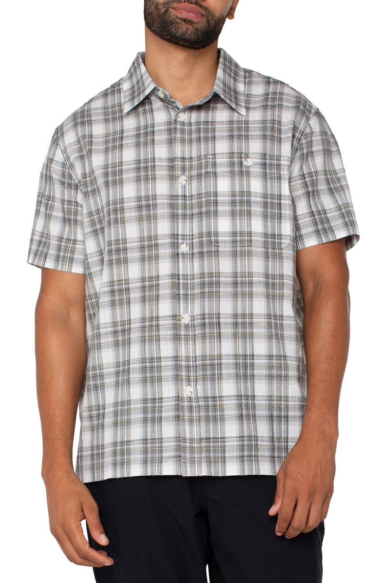 Liverpool Los Angeles Plaid Short Sleeve Button-Up Shirt, Main, color, 