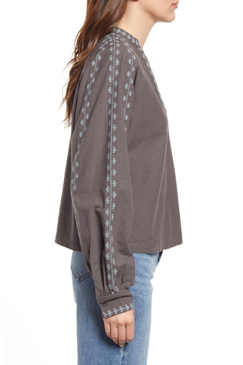 Puff Sleeve Button-Up Shirt, Alternate, color, GREY PAVEMENT COMBO