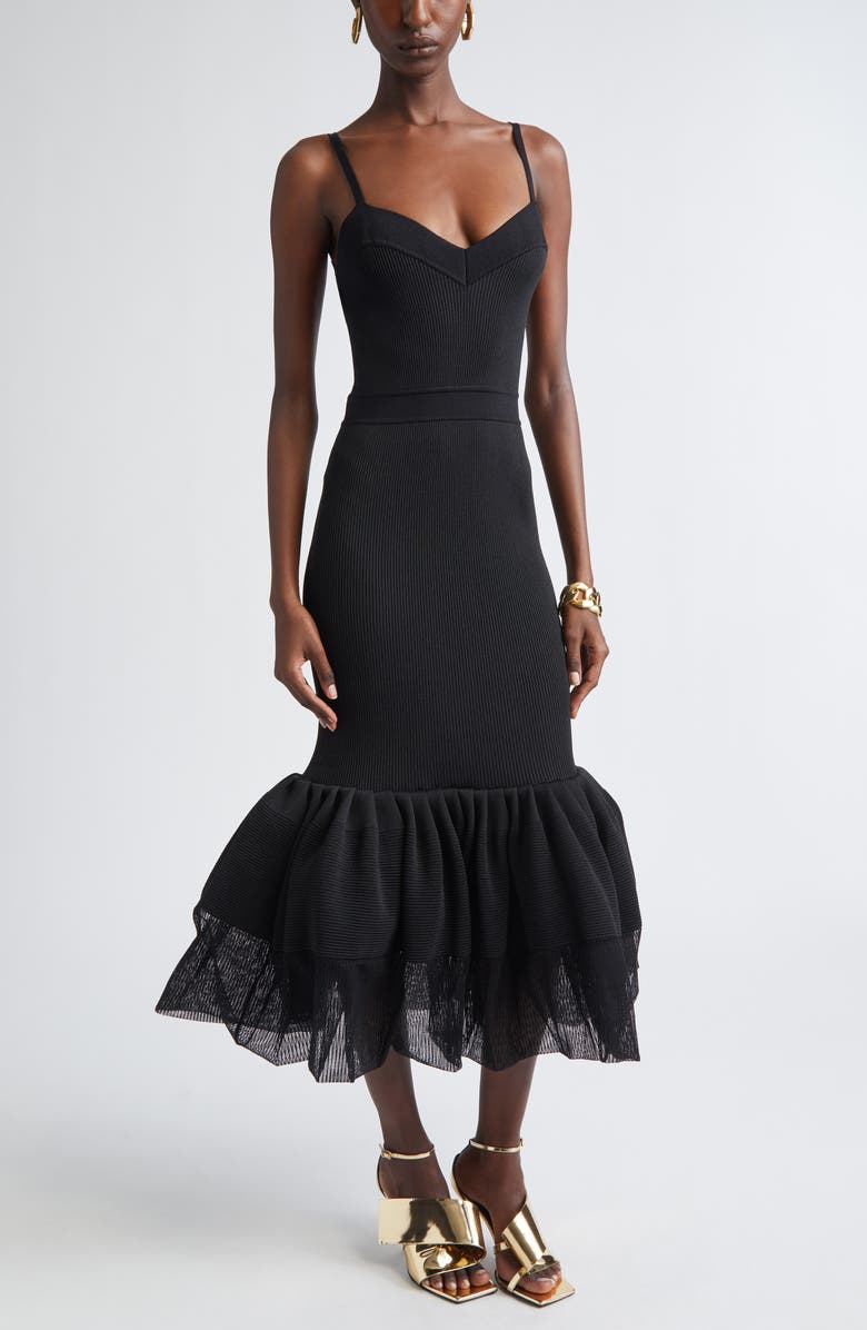 Givenchy Ruffle Hem Rib Body-Con Tank Dress, Alternate, color, Black