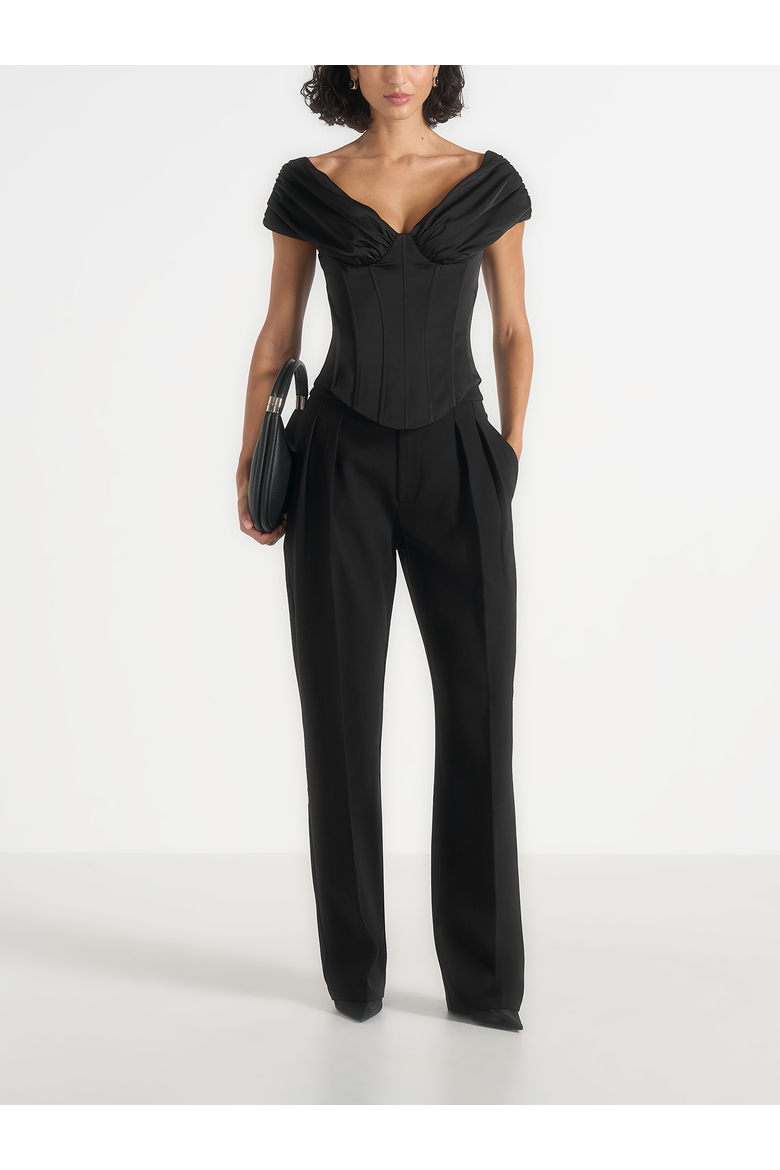 Ursula Ruched Off-Shoulder Corset Top, Alternate, color, Black