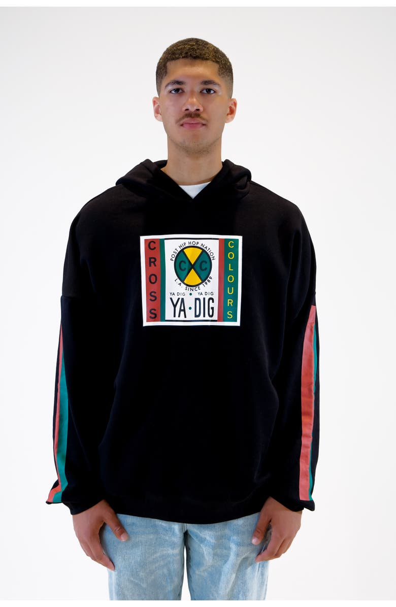 Cross Colours Label Logo Side Pocket Hoodie, Main, color, Black