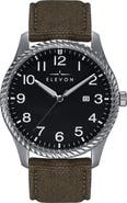 Elevon Crosswind Canvas-Overlaid Leather-Band Watch w/ Date