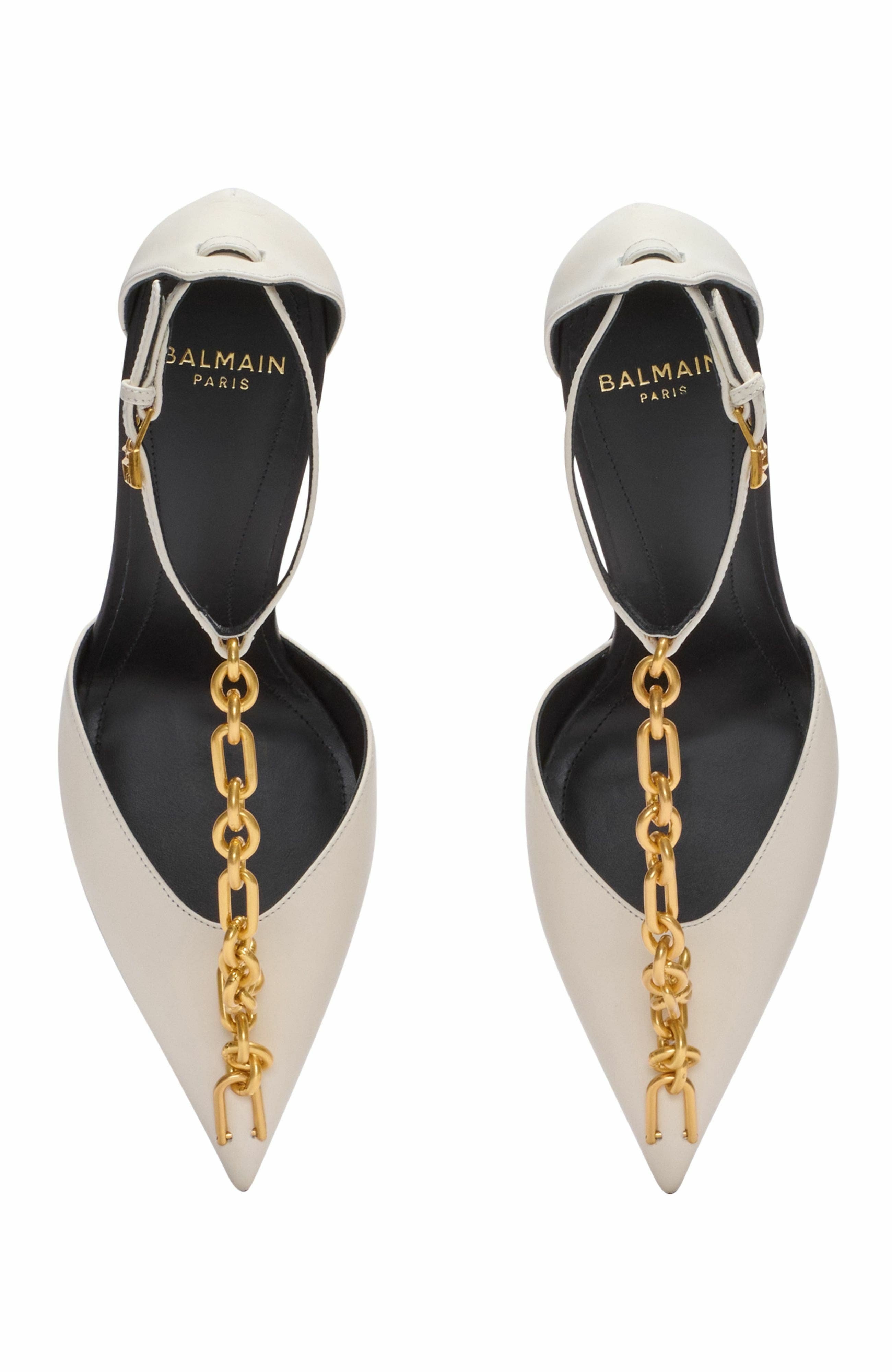 Balmain Sync leather stilettos with pointed toe, Alternate, color, Beige