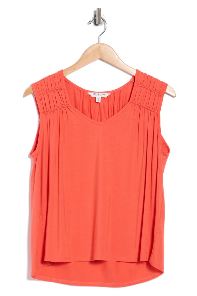 Shirred Detail Jersey Tank, Alternate, color, CLEMENTINE