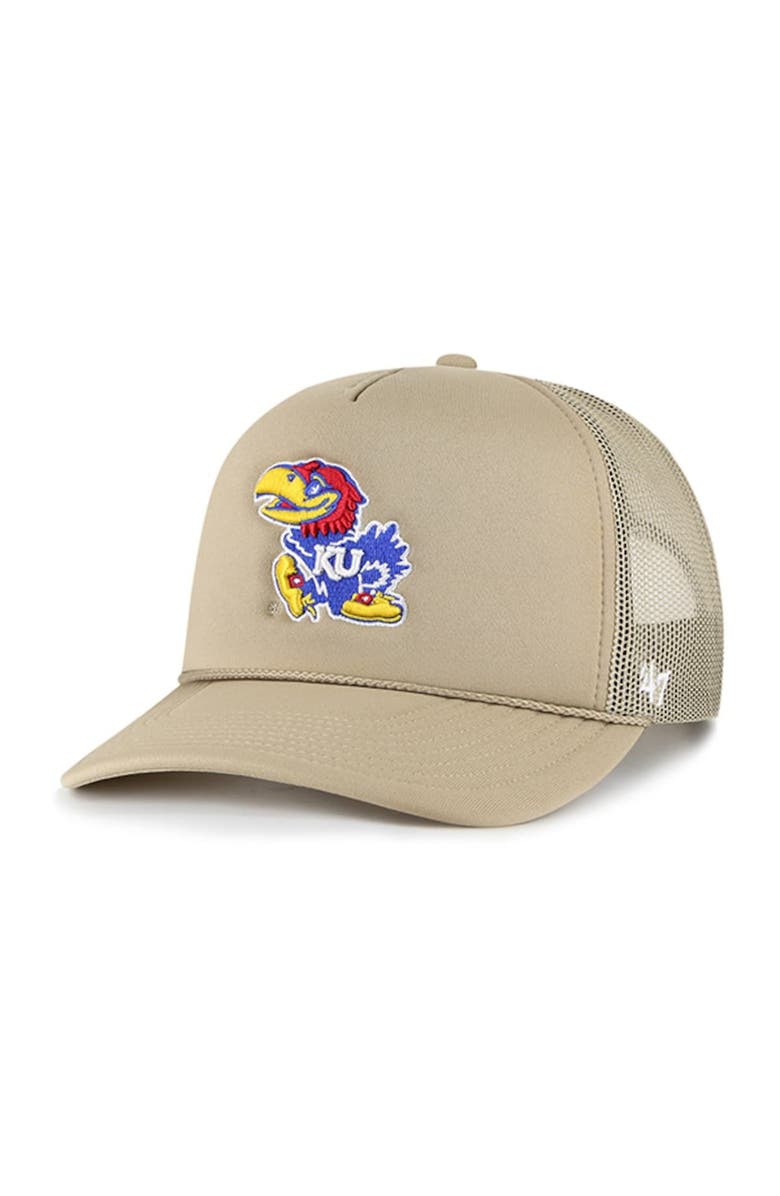 '47 Men's '47 Khaki Kansas Jayhawks Foam Front Mesh Trucker Snapback Hat, Main, color, Khaki