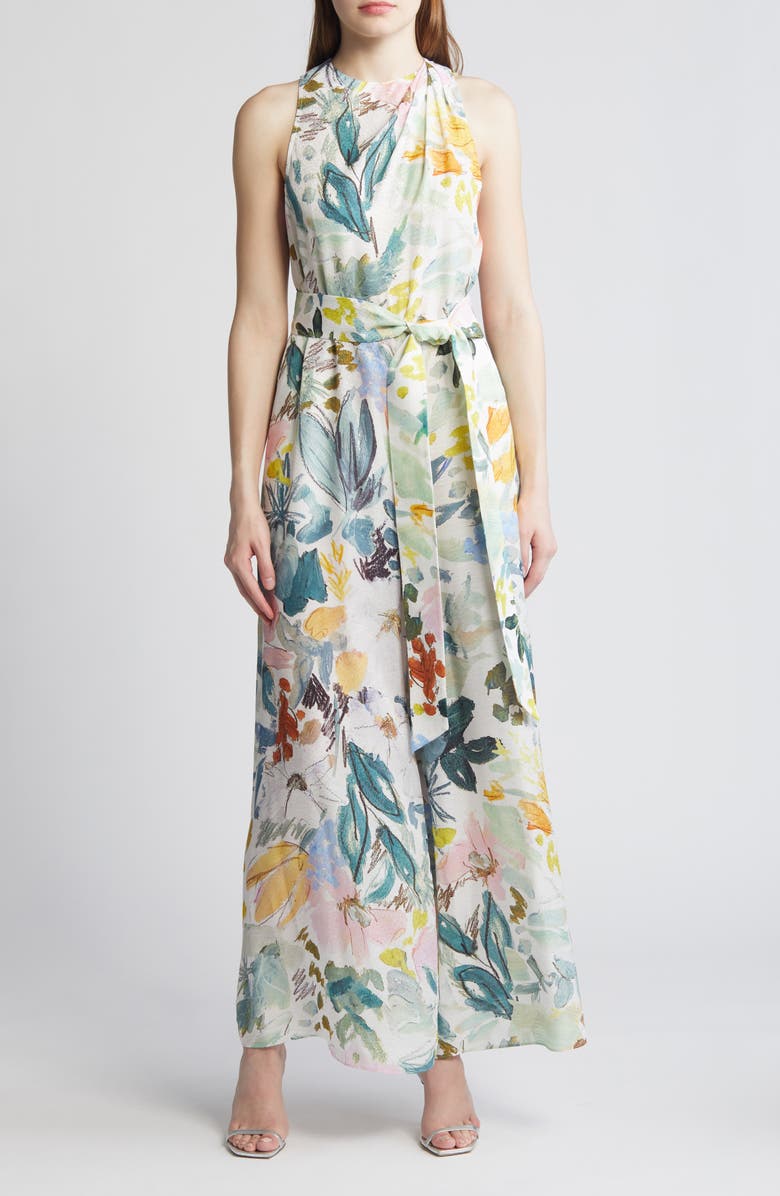 Ted Baker London Laylas Print Tie Waist Sleeveless Wide Leg Jumpsuit, Main, color, 