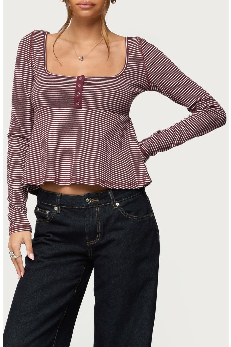 Sare Stripe Baby Doll Henley, Main, color, BURGUNDY