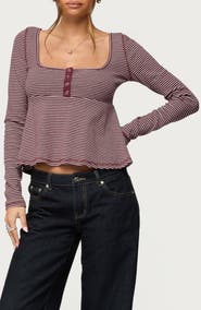 EDIKTED Sare Stripe Baby Doll Henley