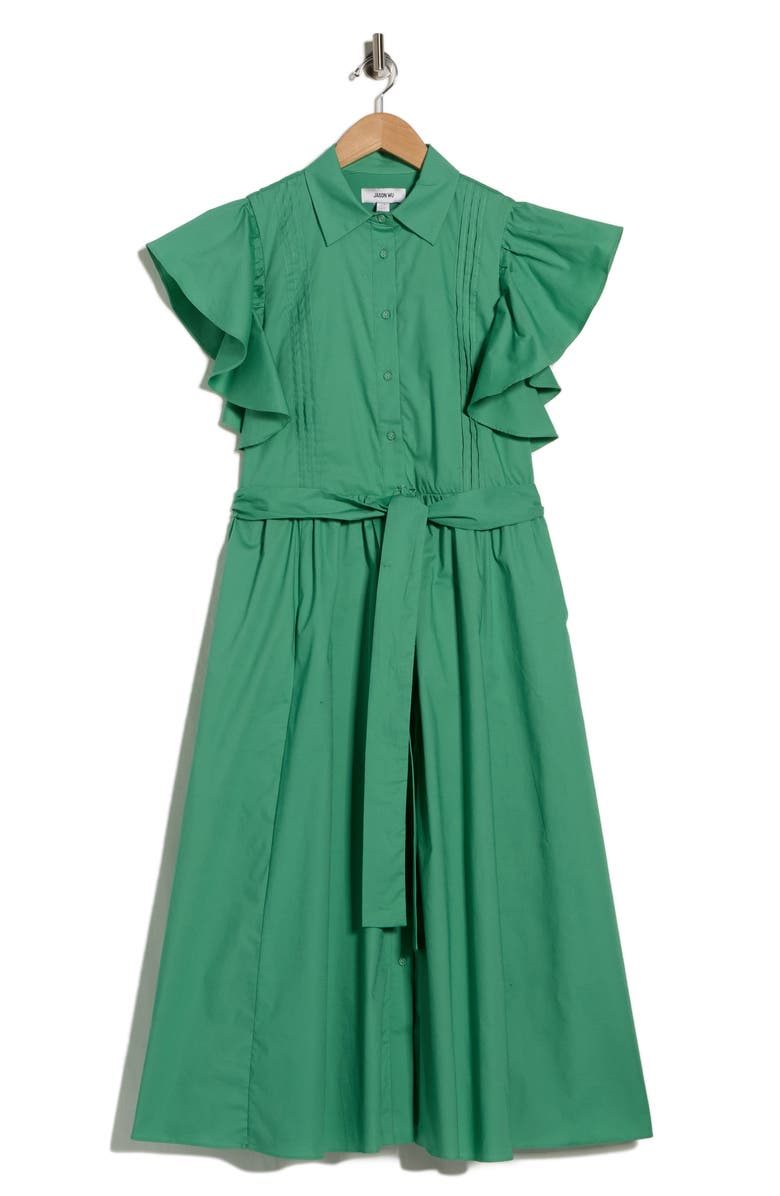 JASON WU Flutter Sleeve Midi Shirtdress, Alternate, color, Green