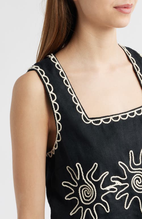 Rails Akira Sun Embroidered Linen Top In Black