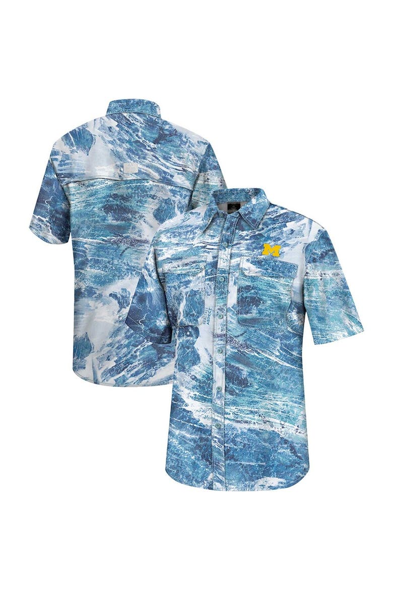 Men's Colosseum  Blue Michigan Wolverines Realtree Aspect Charter Full-Button Fishing Shirt, Main, color, Blue
