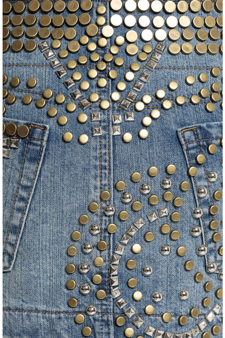 Studded Denim Miniskirt, Alternate, color, BLUE