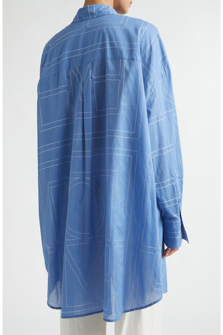 Embroidered Oversize Long Sleeve Cotton & Lyocell Voile Shirtdress, Alternate, color, COBALT