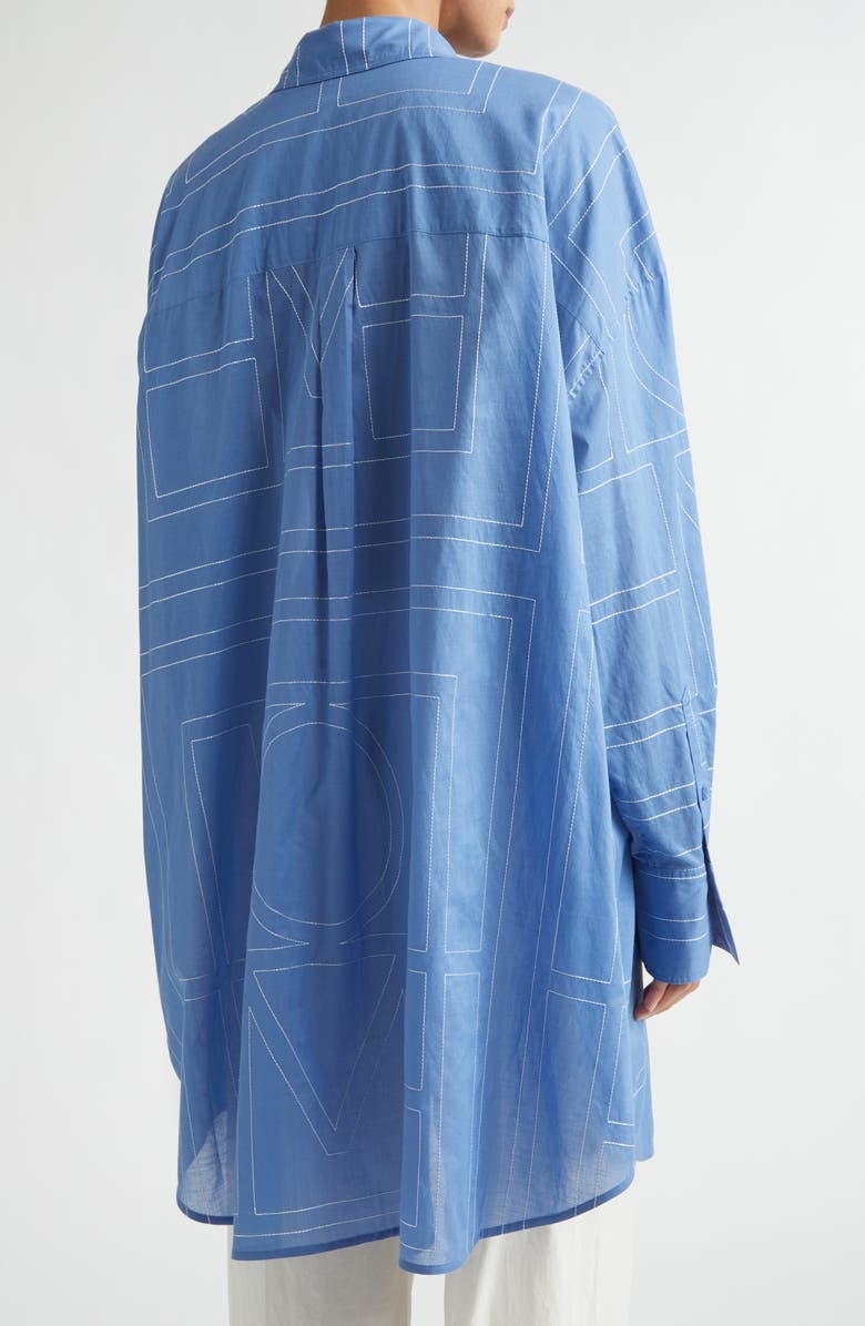 TOTEME Embroidered Oversize Long Sleeve Cotton & Lyocell Voile Shirtdress, Alternate, color, Cobalt