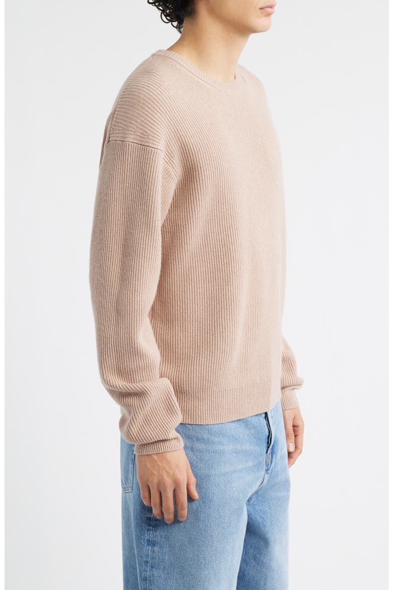 Crewneck Wool & Silk Rib Sweater, Alternate, color, LIGHT MAUVE