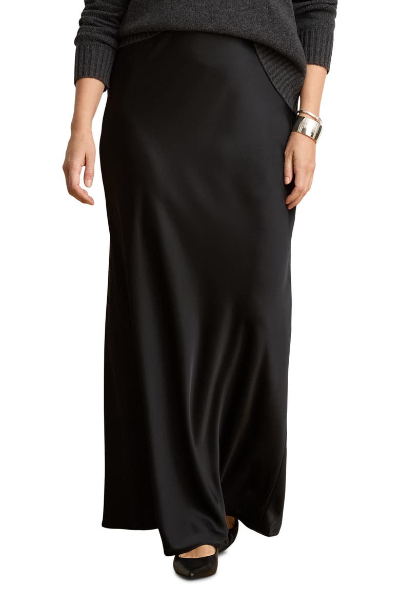 Satin Charmeuse Maxi Skirt, Alternate, color, BLACK