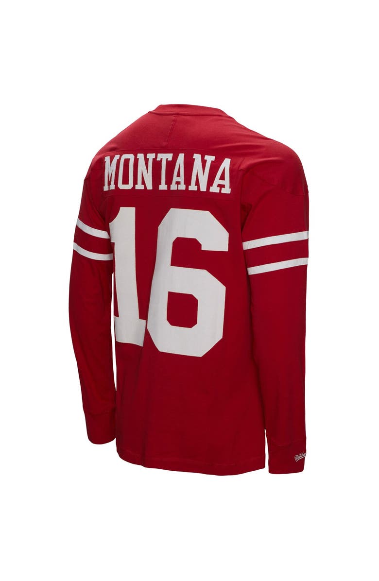 Mitchell & Ness Men's Mitchell & Ness Joe Montana Scarlet San Francisco 49ers Throwback Retired Player Name & Number Long Sleeve Top, Alternate, color, 
