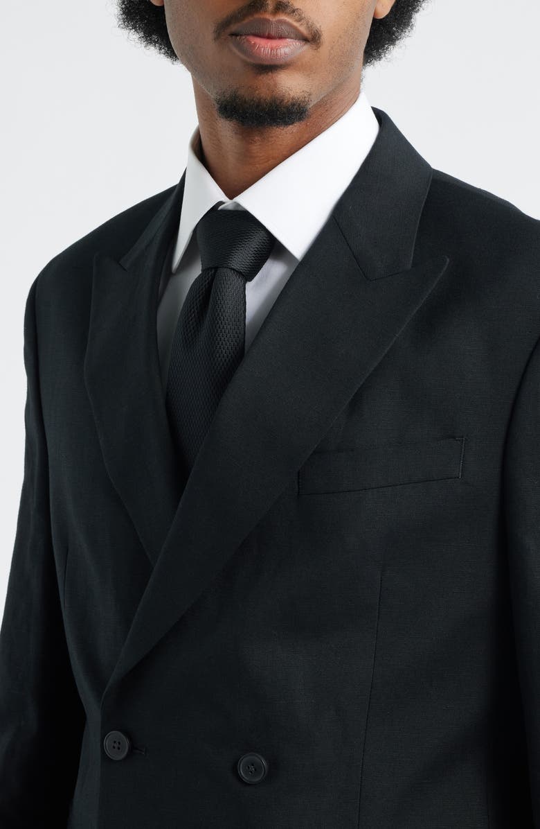 Open Edit Black Linen Blend Double Breasted Sport Coat, Alternate, color, Black