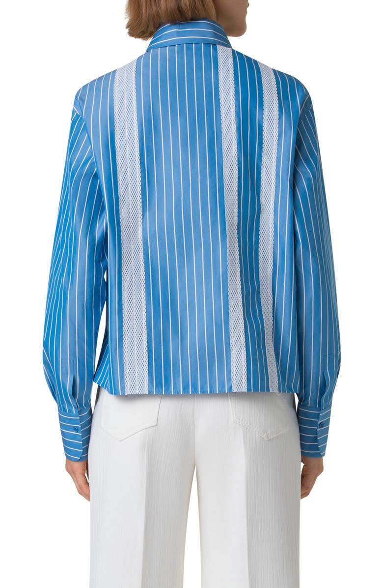 Akris punto Pajama Stripe Long Sleeve Button-Down Shirt, Alternate, color, Medium Blue-Cream
