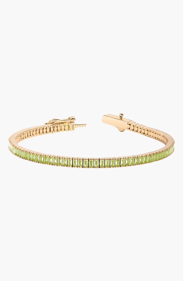 Aurate New York Lab Grown Green Peridot Baguette Tennis Bracelet, Main, color, Yellow Gold Vermeil