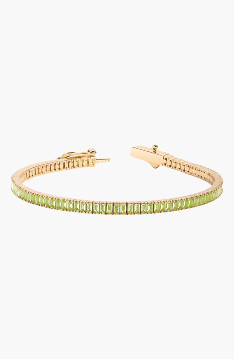 Lab Grown Green Peridot Baguette Tennis Bracelet