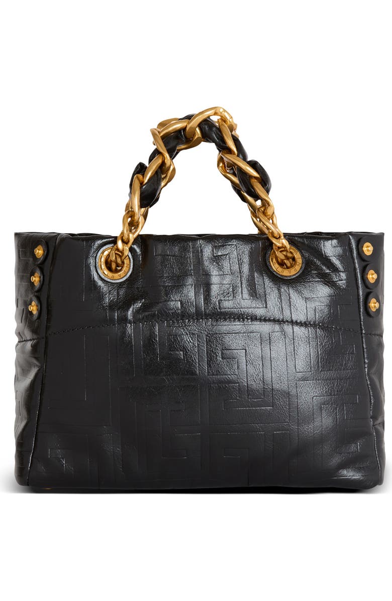 Balmain Small 1945 Soft tote bag in crackled calfskin, Alternate, color, Black