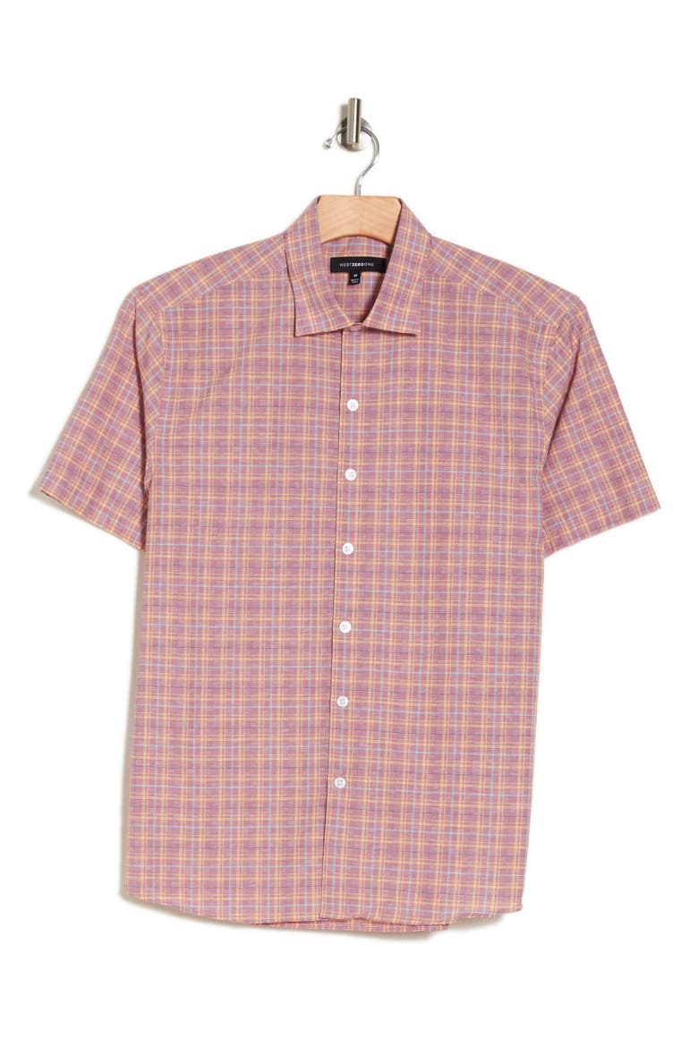 Bali Check Print Short Sleeve Shirt, Alternate, color, RED MULTI