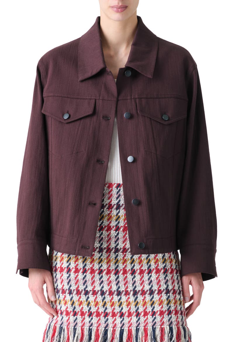 Stretch Denim Trucker Jacket, Main, color, BLACKBERRY