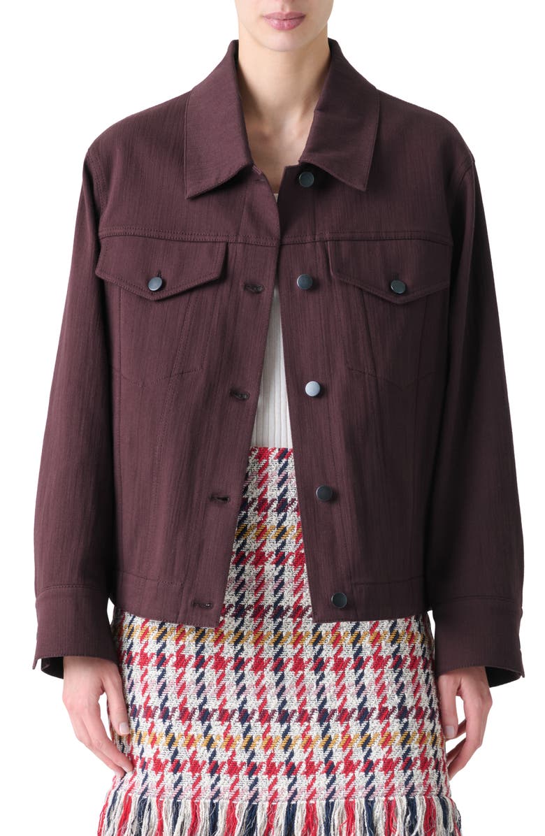 Akris punto Stretch Denim Trucker Jacket, Main, color, Blackberry