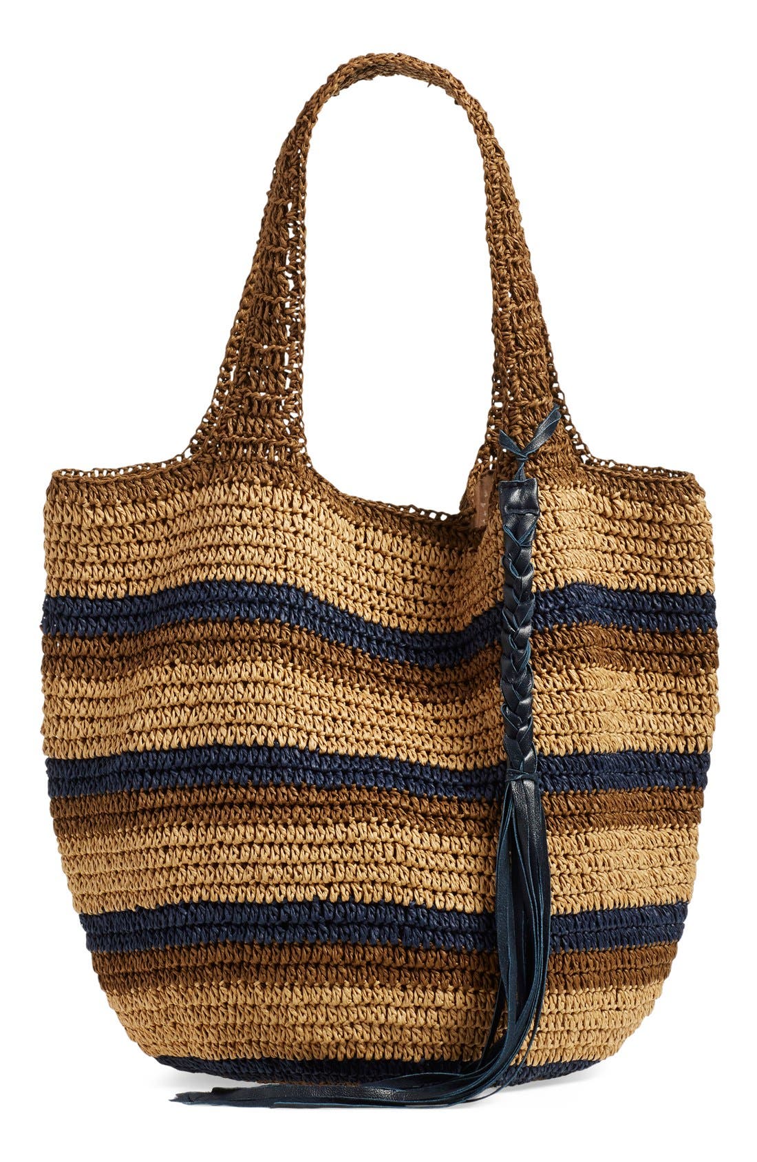 Caslon<sup>®</sup> Stripe Crochet Straw Shoulder Bag, Main, color, 