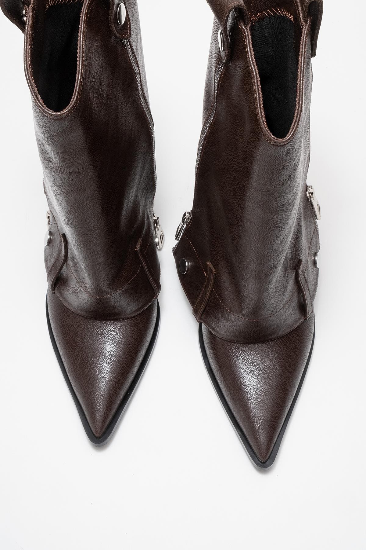 Lola Zip Pointed Toe Heel Boot, Alternate, color, Brown Faux Leather