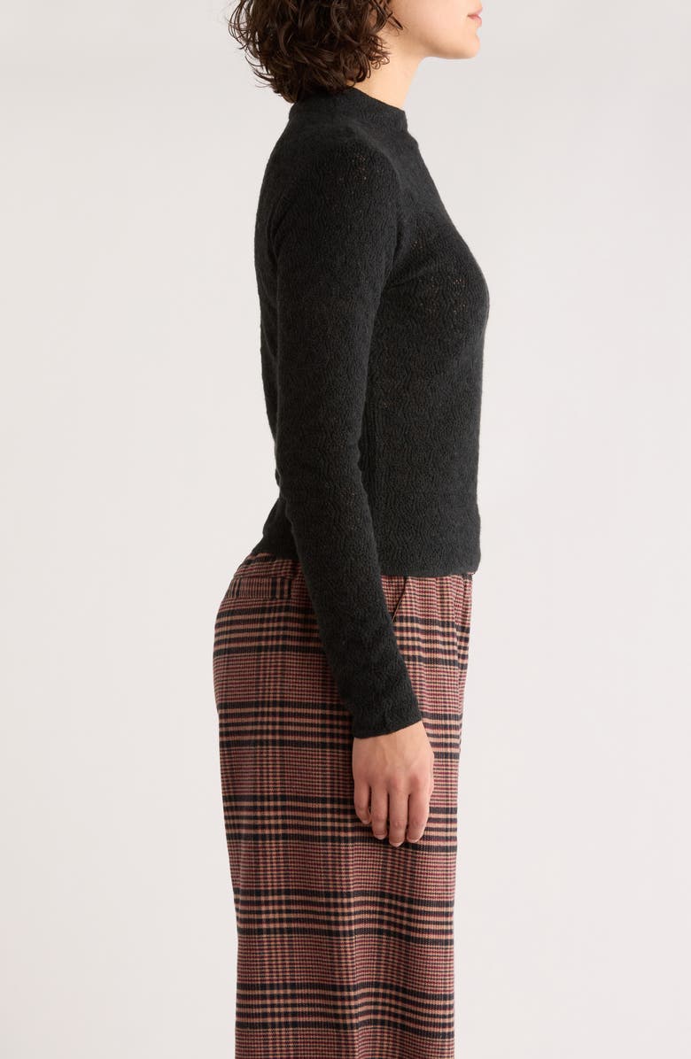 Marine Layer Lucia Pointelle Stitch Mock Neck Sweater, Alternate, color, Black