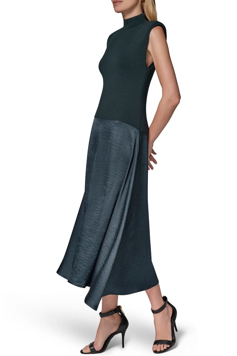 Sleeveless Mixed Media Midi Dress, Alternate, color, BLK FOREST
