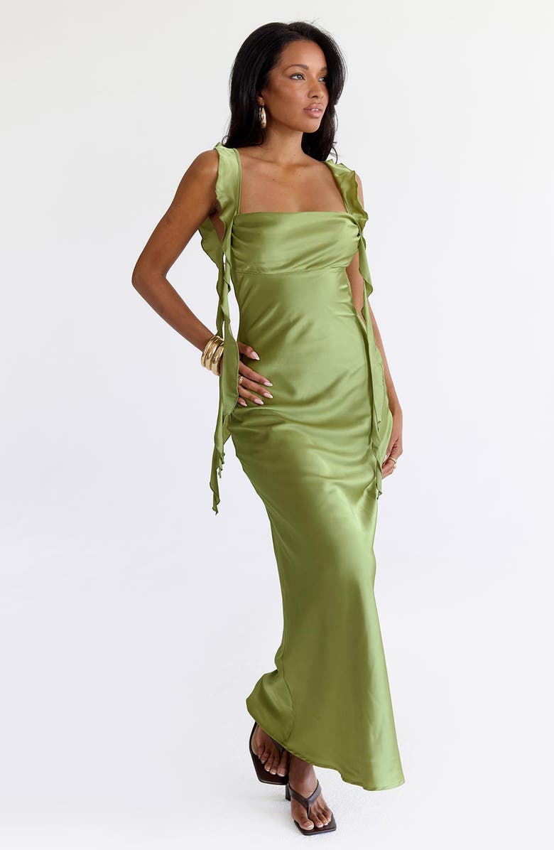 Princess Polly Lanai Ruffle Sleeveless Gown, Alternate, color, Olive
