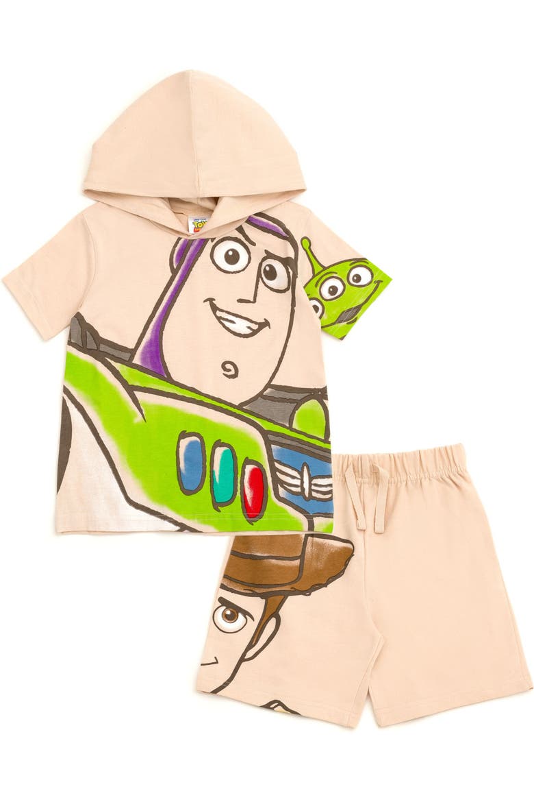 Toy Story 2-Piece Hooded Tee and Shorts Set, Main, color, Buzz Woody Beige